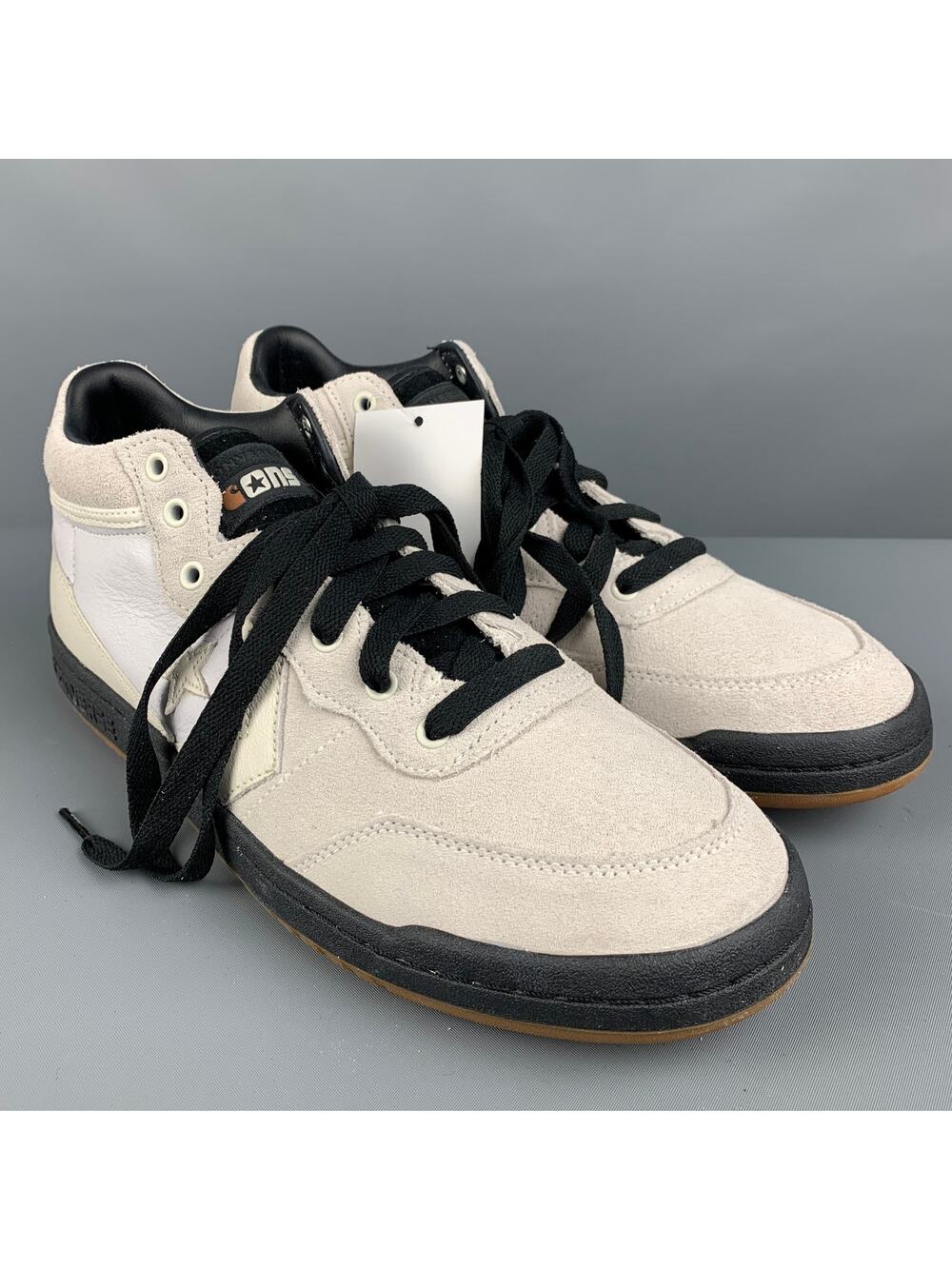 CONVERSE Size 10 Cream Black Mixed Materials Leather Sneakers